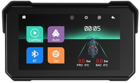 Rimoody 5 Zoll Carplay Bildschirm für Motorrad Kabellos Carplay und Android Auto Display für Motorräder, Wireless Carplay Autoradio für Motorräder mit Dual Bluetooth/Navigation/IP68 Wasserdichter