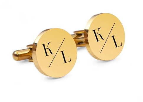 FORYOU24 Manschettenknöpfe mit Gravur für Herren GOLD rund Motiv Initialien, personalisiertes Geschenk mit Initialien, zur Hochzeit Schmuck, als Hochzeitsgeschenk, zum Jahrestag, zum Hochzeitstag
