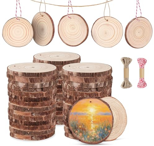 Wood Slices for Centerpieces,Lemonfilter 45 Pcs 2-3 inches Nature Unfinished Round Wood Chips for Crafts, Wooden Circles for Arts Crafts Vintage Wedding Ornaments DIY Painting Crafts Table Decor