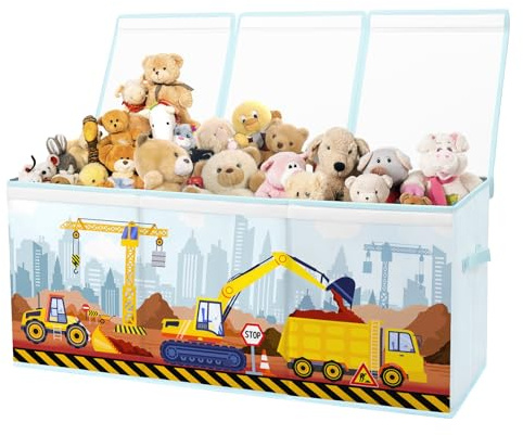 alldomess Caja de Almacenaje Juguetes,Baúl de Juguetes Infantil Plegables Grandes con Tapas y Asas para Niños Niñas, Dormitorio, Sala de Juegos, Guardería, Vehículo de Lngeniería