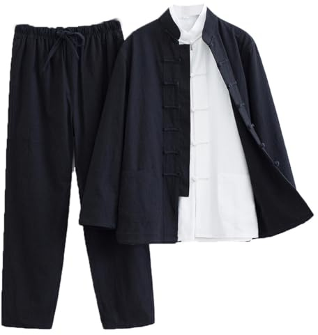 Bomullslinne Tai Chi Uniform Set med 3 Lös Kung Fu-kostym Kinesisk Tang Kostym Män Kampsport Jacka grå-5XL