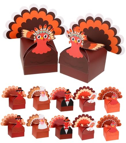 minkissy 12 Piezas Cajas para Dulces para Acción de Gracias con Base Cuadrada Resistente Contenedores Festivos para y Decoración para Fiestas y Reuniones Familiares