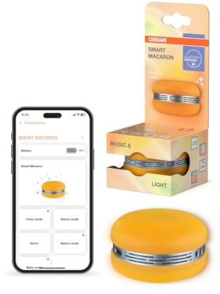 Osram Smart Macaron, Bluetooth-Lautsprecher mit Dreh-Farblicht, Musik-Sync & App-Timer – 3 Modi, Stereo-Pairing, Orange
