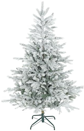 HOMCOM Albero di Natale 150 cm con 828 Rami Ignifughi, Albero di Natale Innevato Artificiale Folto, Effetto Realistico, con Base in Metallo Pieghevole, per Casa, Ufficio e Negozio, Facile Montaggio