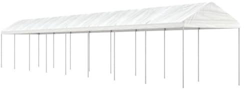 Pabellón de Exterior, Estructura de Acero Galvanizado y Techo de Polietileno, Diseño Resistente a UV y Montaje Sencillo, para Jardín, Terraza, Eventos o Camping, Color Blanco, 17.84 x 2.28 x 2.69 m