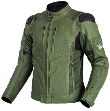 M&Catree Chaqueta de Motocicleta de Moto para Verano para Hombre Respirable Armadura Protección Tira Reflexión - Verde militar, 3XL