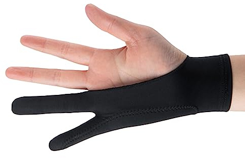 VELATEMOR Guante de Dibujo para Tableta, Transpirable para Evitar Manchas, Guante de Dibujo de 2 Dedos para Artista, Anti-mis Touch, Tablero Digital, Pantalla Táctil de Tableta (L)