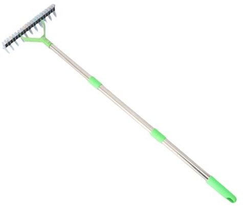 Hamwesh Rastrillo de Paja, Rastrillo de Césped de Doble Cara de 13 Pulgadas de Ancho, de Acero Inoxidable con Ergonómico y 11 Púas de Acero Curvadas para Techar Césped, Aflojar el Suelo, Fertilizar,