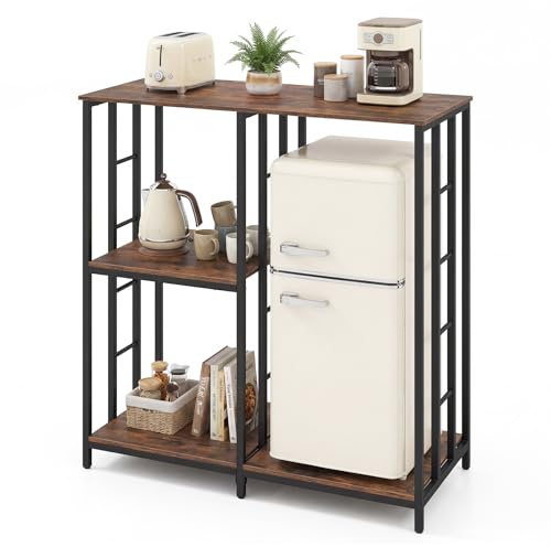 COSTWAY Kitchen Baker's Rack, Freestanding Microwave Stand Table with 4 Storage Shelves, Industrial Utility DIY Shelving Unit Display Rack for Kitchen, Living Room, Dining Room (for Mini Fridge)