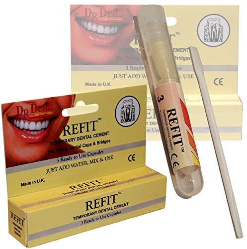 Dr Denti Refit Emergency Temporary Dental Caps Bridges Veneers Tooth Repair Cement - 3 Pack