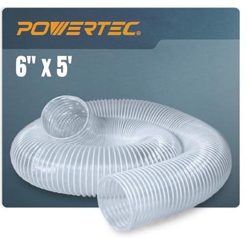POWERTEC 6 x 5' Dust Collection Hose, 6 Inch Flexible PVC Dust Collector Hose for Woodworking and Garage, Wood Shop Dust Collection System, Cyclone Dust Separator, Ferrets & Small Pets Tunnel (70239)