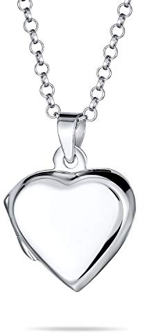 Bling Jewelry Medaglione a forma di cuore piatto semplice e tradizionale con incisione personalizzata, delicato, per donne e adolescenti, contiene foto, collana con ciondolo in argento .925.