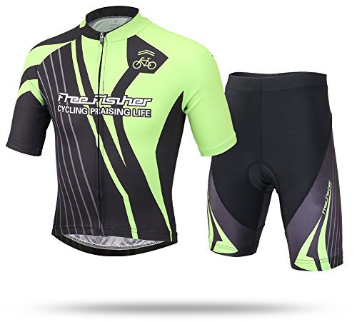 L PATTERN Kinder Radsport Bekleidung- Jungen/Mädchen Fahrrad Trikot-Set(Trikot Kurzarm+Kurz Radhose)/Radtrikot Kurzarm/Kurz Fahrradhose mit Sitzpolster, Schwarz + Grün(Anzug), 122-128