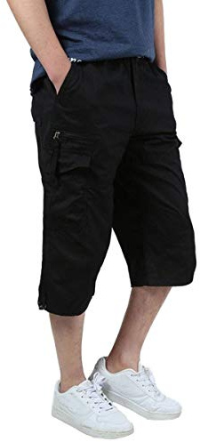 Allthemen Pantaloni Cargo Estivi 3/4 da Uomo Pants da Lavoro Casual con Multitasche Pantaloncini per Il Tempo Libero Sport Nero XL