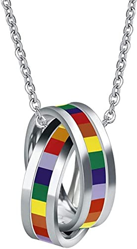 1 collier tendance arc-en-ciel en acier inoxydable avec pendentif LGBT Lesbienne Pride Peace Love Cadeau arc-en-ciel Collier Gay Rainbow Cadeau pour homme et femme, Métal