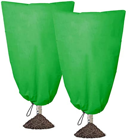 SISAY Housse de Protection pour Plantes 50x100cm 2 Pcs Vert Housse Hivernage pour Plante Con Cordon de Serrage Protection Contre Le Gel Non Tissée
