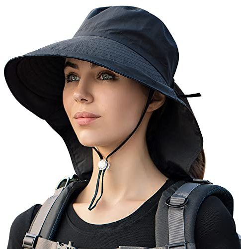 AIEOE Chapeau de Soleil à Large Bord pour Femme Protection UV Casquette avec Trou Queue De Cheval Randonnée Cyclisme Montagne Voyage