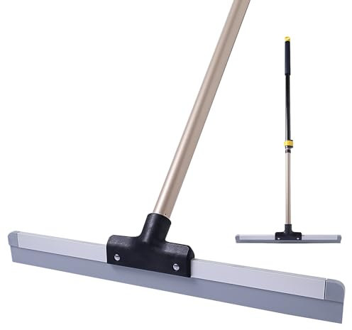 Yocada Bodenabzieher Schrubber Besen Gummi TPR Klinge Teleskopstange Haushalt Besen für Garage Innenhof Dusche Badezimmer Boden Marmor Glas Fliesen Wasser Schaum Tierhaarentfernung Reinigung 140 cm