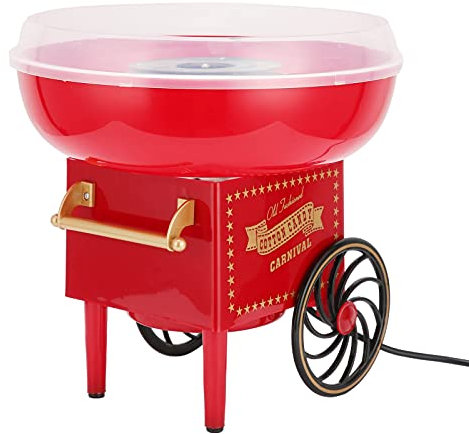 Máquina Eléctrica Vintage para Hacer Algodón de Azúcar, Máquina de Algodón de Azúcar con Forma de Carrito Retro para Fiesta de Cumpleaños, Roja (Enchufe Europeo 220V)