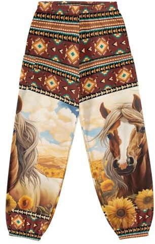 JOAIFO Sunflower Horse Aztec Pattern Harem Pants Women Wide Leg Yoga Pants Active Leggings for Ladies Hippie Kung Fu Pants Womens Sweatpants for Dance