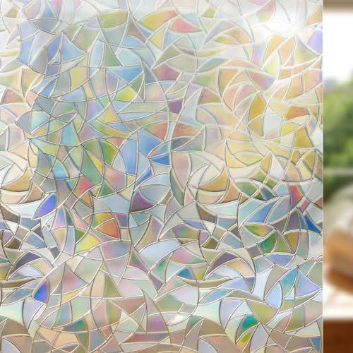 Fensterfolie Blickdicht Selbsthaftende, Sichtschutzfolie Fenster Bunt, 3D Regenbogen Fensterfolie Blickdicht von Aussen Haftend Ohne Klebstoff Anti UV Sonnenschutz für Büro Wohnzimmer (44.5 * 200 cm)