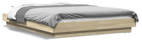 Festnight Holz Futonbett 140x200 cm Bettrahmen Kieferbett Holzwerkstoff Einzelbett Doppelbett Bettgestell Familienbett Sonoma-Eiche
