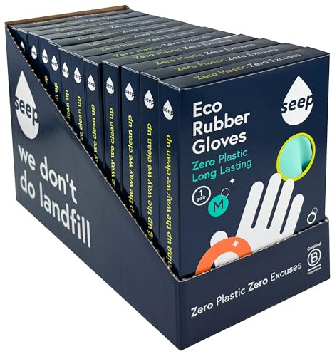 SEEP Eco Medium Kitchen Gloves 12 Pack- Biodegradable Multi-purpose, Household Cleaning, Washing Up Gloves Made Using Biodegradable Rubber - FSC & Fair-trade Certified