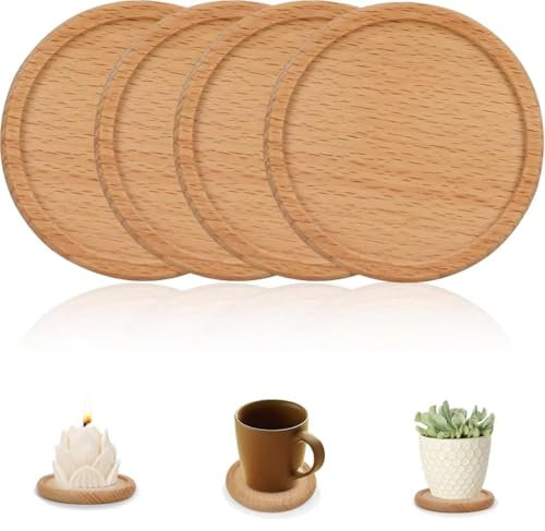 KATIMI 4 Pezzi 8,8 cm Sottobicchiere in Faggio, Portacandele Naturali, Candele a Colonna, Sottobicchiere in Legno per Candela Nuziale, Candela Battesimo, Decorazione da Tavolo Regalo