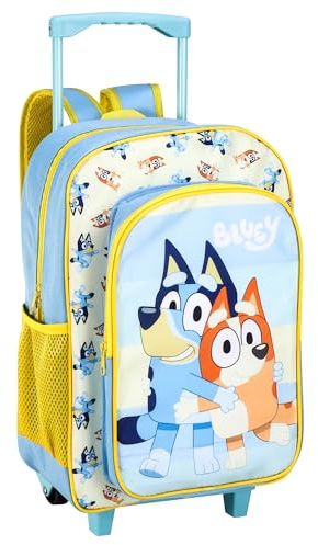 TDL Bluey Children’s Luggage Suitcase Premium Bluey Deluxe Trolley Bag Extendable Handle Travel Bag with Wheels Girls Boys Kids Bluey Folding Trolley Hand Luggage Backpack for School Travel Holidays