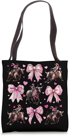 Coquette Bow Bull Riding Bull Rider Cow Girl Mom Pink Tote Bag