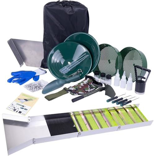 Asixxsix Complete Gold Mining Kit, 50 Folding Aluminum Alloy Gold Mining Equipment, Gold Prospecting Equipment with Pans, Sieves, for River Creek Prospecting