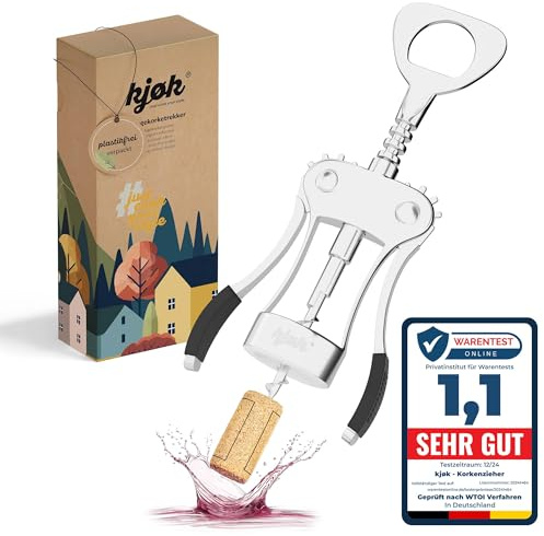 kjøk Cavatappi ad Ala Multifunzione in Lega di Zinco – apribottiglie per vino con tappo in sughero e bottiglie con tappo a corona – robusto e dal design elegante