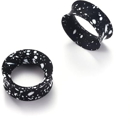 BodyBonita Ear Tunnels Stretcher Stretching Kit | 6/8/10/11/12/14/16/20mm Soft Lightweight Flexible Silicone Hollow Flesh Tunnel for Women and Men, Black White Splash Color