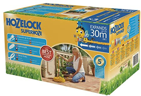 HOZELOCK - Ausdehnbarer Gartenschlauch Superhoze 30 M: Flexibler Schlauch, dehnt sich auf das 3-fache seiner ursprünglichen Länge aus, m. 2 Aquastop-Anschlüsse für eine dichte Verbindung, [8230A1240]