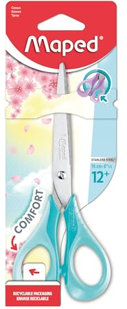 Maped - Ciseaux Sensoft 16 cm avec Anneaux Souples et Ergonomie 3D - Ciseaux Scolaires dès 12 Ans - Pour Collège et Lycée - Anneaux Confortables et Agréables - Coloris Pastel Aléatoire