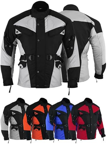 German Wear Herren Motorradjacke aus Textil mit 4 CE-Protektoren - Winddicht Lange Jacke mit Kombizipper aus 4 Schichten - Abnehmbar & Washbar Thermofutter - 8 Taschen protektorenjacke Grau - 58