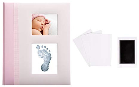 Pearhead Libro dei ricordi per bambini con tampone di inchiostro Clean-Touch incluso per creare mani o piedi del bambino, regalo per neomamme, bambina, diario delle pietre miliari, rosa, P63026