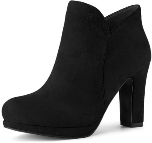 Allegra K Women's Round Toe Chunky Heeled Black Ankle Heel Boots 7 M US