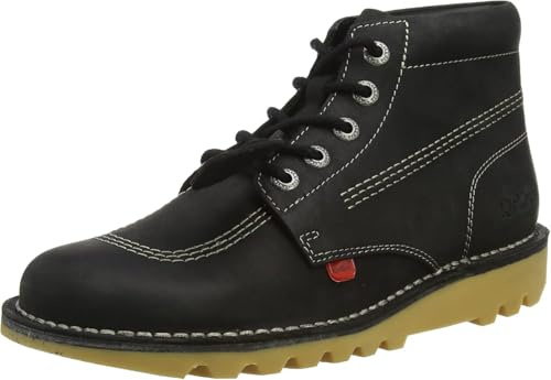 Kickers Unisex Kick Hi Classic Ankle Boots | Extra Comfortable | Added Durability | Premium Quality, Black White, womens 8