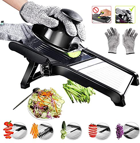 Mandolina Affettatrice Professionale,Mandolina 3 in 1 Regolabile Affettaverdure.Julienne Affettatrice Taglierina per Cibo,Frutta e Verdura con Guanti di Sicurezza