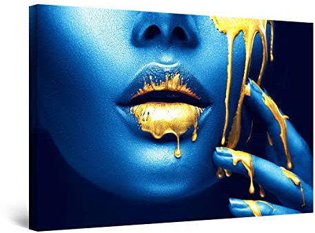 Startonight Cuadro Moderno en Lienzo Para Salon - Cara Metálica Azul Dorada - Pintura Abstracta Impresiones Enmarcadas 80x120 cm, Grande Decoración Pared, Idea de Regalo Elegante