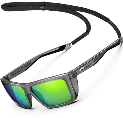 ATTCL Gafas de sol polarizadas deportivas para hombres y mujeres, ciclismo, conducción, pesca, protección UV400, 1124 Transparente, negro-verde/espejado, Medium