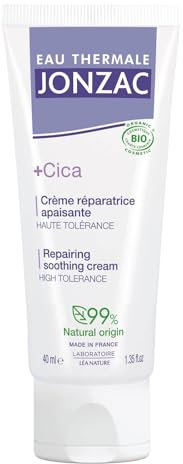 Eau Thermale Jonzac - Crème réparatrice apaisante - +Cica - Peaux abîmées et irritées - Certifié Bio Cosmos Organic - Tube de 40 ml