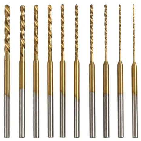 YUENTOEN 10Pcs Mini Twist Drill Bit Set - Micro Engraving Drill Bits, HSS 2.35mm Shank Titanium Coated 0.6mm to 2.2mm Tiny Drill Bit Hole Drilling Tool for DIY Resin, Jewelry, Amber, Beads and Beeswax