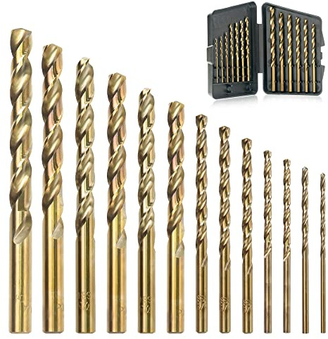 GMTOOLS 13Pcs Cobalt Drill Bits Set, M35 HSS 135 Degree Tip, Twist Jobber Length Drill Bit Kit for Hardened Metal, Cast Iron, Stainless Steel, Plastic and Wood with Storage Case 1/16-1/4