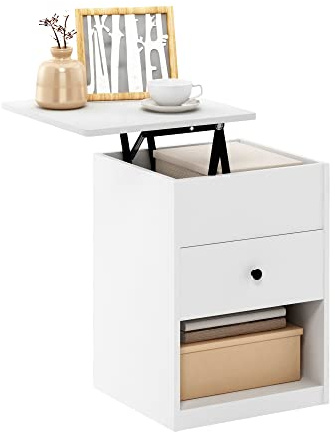Furinno Jensen Lift Top Comodino, Legno ingegnerizzato, Bianco Solido, 45.01 (D) x 45.01 (W) x 59.51 (H) cm