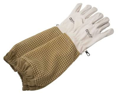 Imkerhandschuhe AirFree, Leder weiß & Belüftung khaki - BeeFun®: L