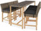 tectake® Rattan Bartisch mit Barhocker Set, Outdoor Balkon Möbel, Gartenmöbel Set mit Stehtisch und 6X Barstuhl mit Lehne, Theke in Marmor Optik, für Garten, Terrasse, Balkon - grau