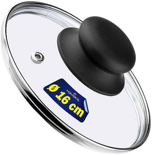 Universal Glasdeckel für Töpfe und Pfannen – Durchmesser Ø 16 cm - Rand aus Edelstahl - Topfdeckel oder Pfannendeckel -Garantie 10 Jahre - MONTERAL