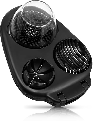 CraftyCrocodile Egg Slicer for Hard Boiled Eggs - 3 Slice Modes Egg Cutter, Heavy Duty, Stainless Steel Dicer - Kitchen Chopper Tool for Strawberry, Mushroom, Grape, Cherry Tomato - Black
